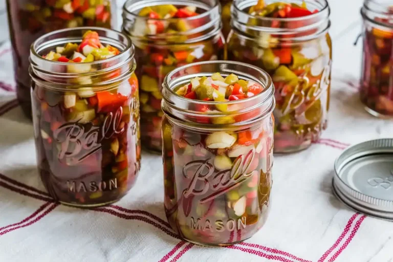 Glass jar filled with colorful chow chow relish