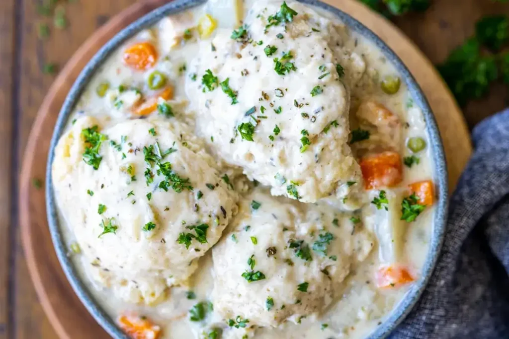 Mixing Bisquick dumpling batter in a bowl