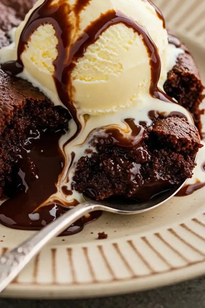 A Serving of Warm Chocolate Cobbler on a Plate