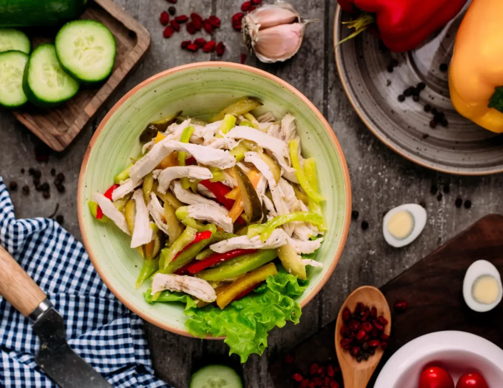 Chicken salad served with crackers and croissants