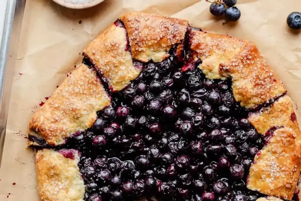 Blueberry galette with puff pastry crust and vanilla ice cream