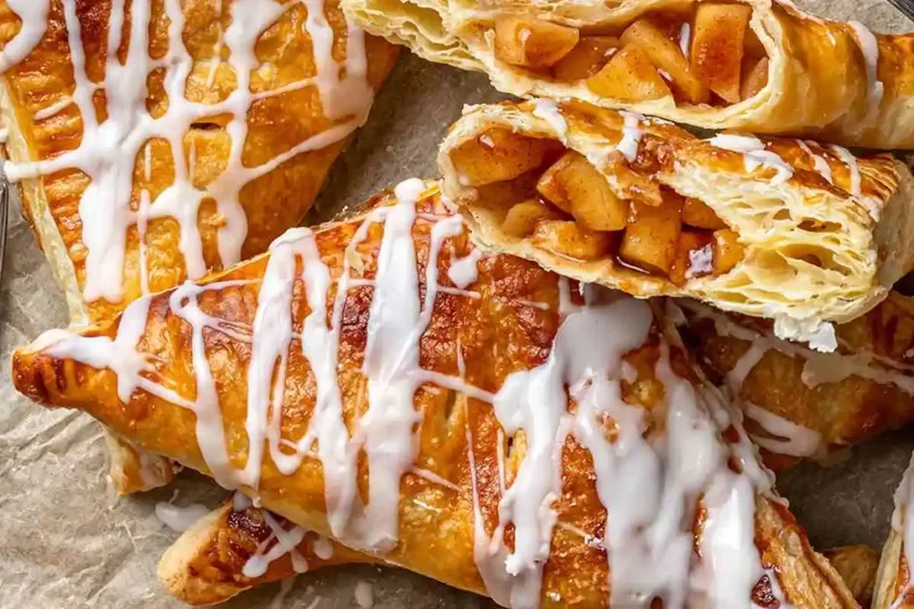 Classic apple turnovers with puff pastry and powdered sugar