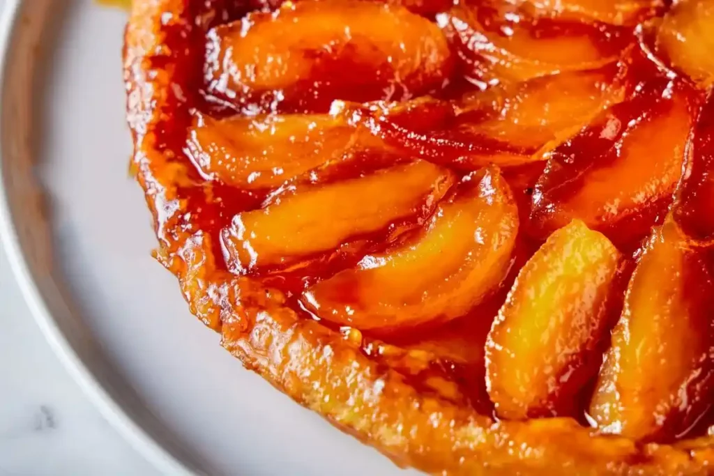 Puff pastry tarte Tatin with caramelized apples and vanilla ice cream.