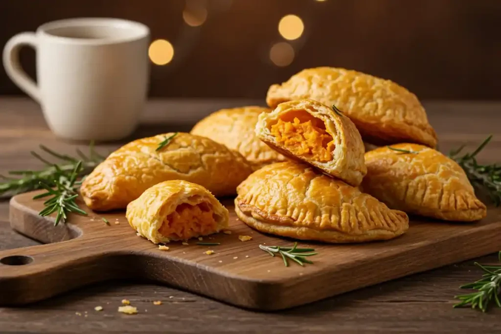 Sweet potato turnovers with whipped cream and spiced tea