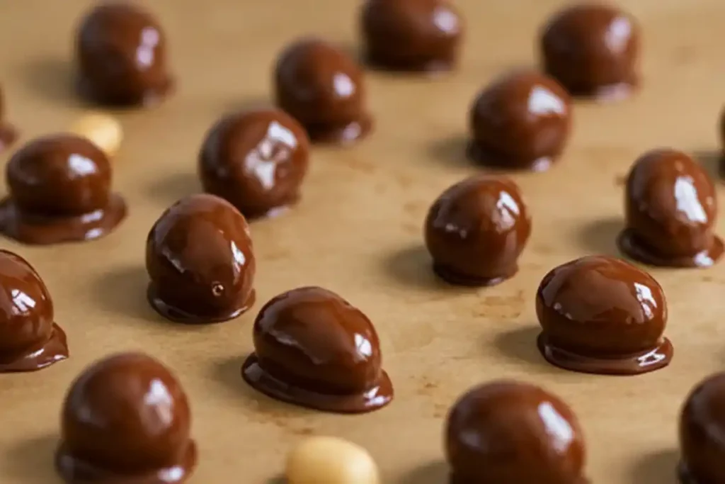 Step-by-step process of making homemade chocolate-covered peanuts