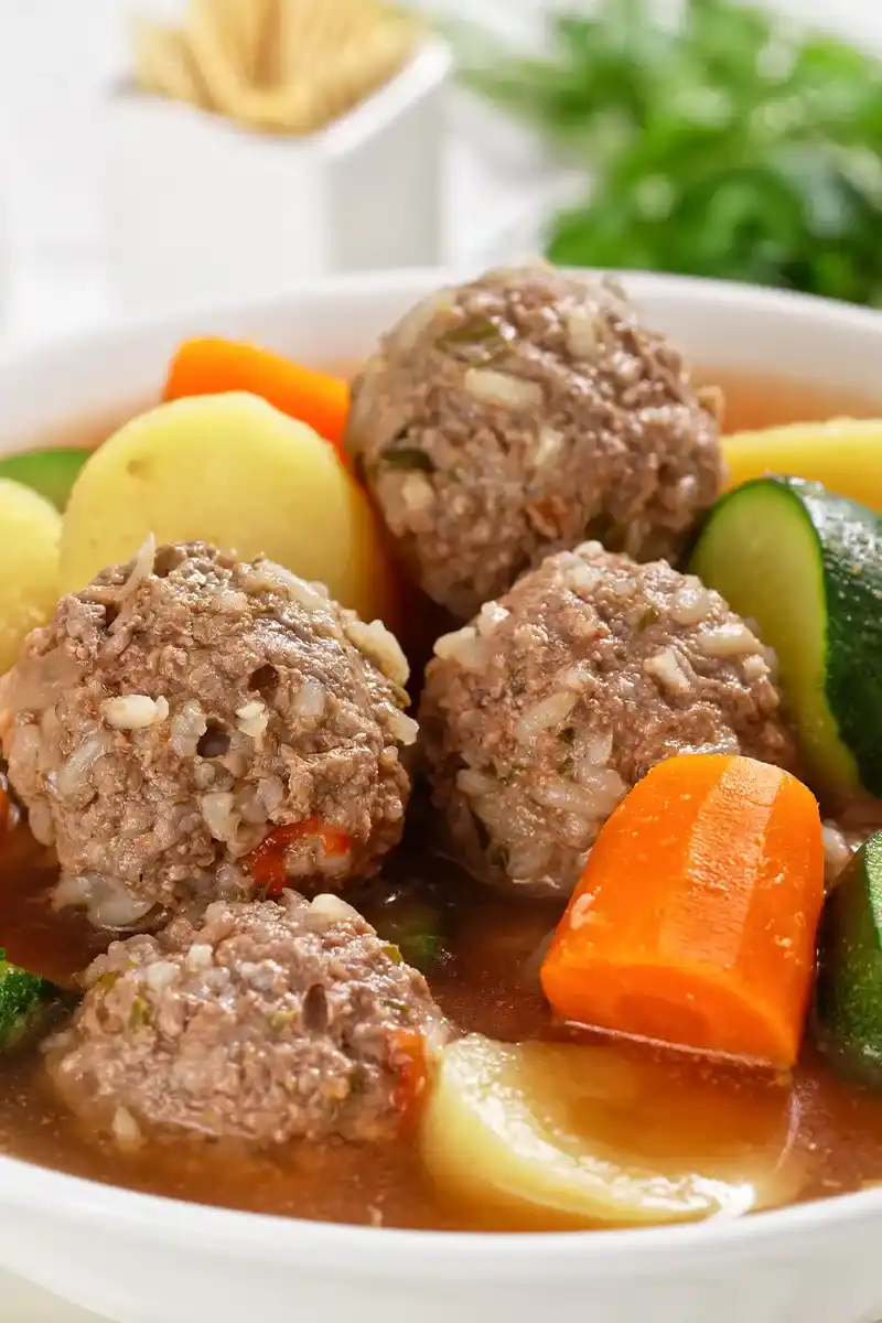 Authentic Albondigas Soup in a Rustic Bowl