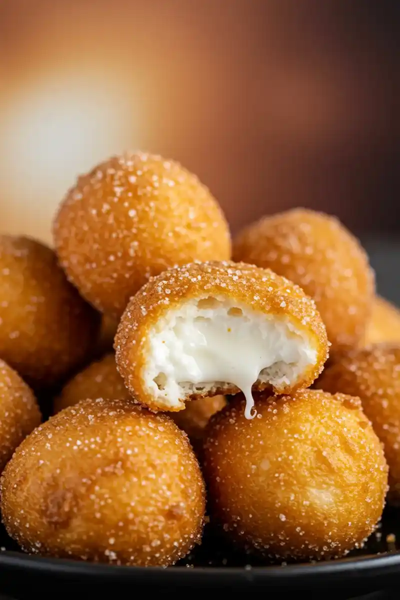 Deep-fried marshmallows with various dipping sauces