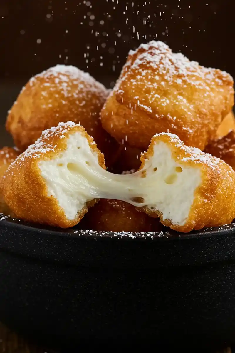 Deep-fried marshmallows with various dipping sauces.