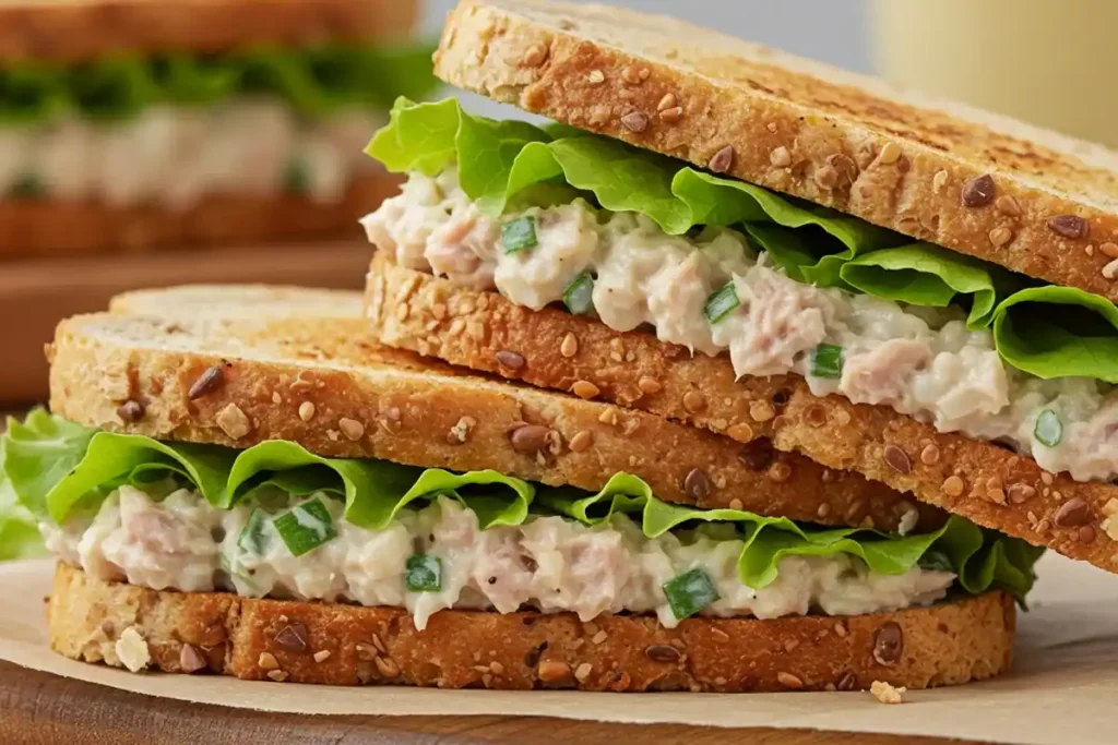 Delicious homemade tuna salad in a bowl with crackers