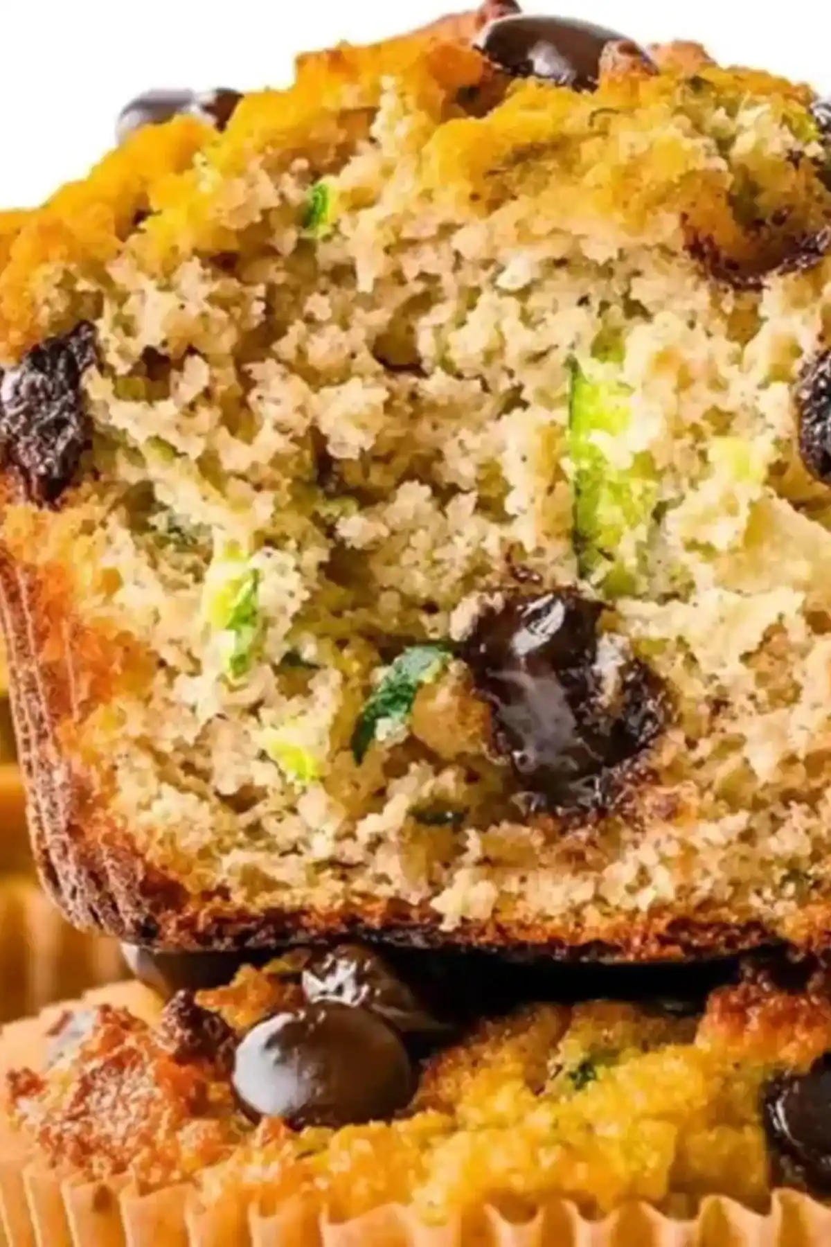 Zucchini Chocolate Chip Muffins Muffin tin filled with zucchini chocolate chip muffin batter